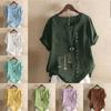 Women's Fashion Round Neck Short Sleeve T-shirt Casual Cotton Linen Graphic Shirt Leisure Loose Balance Prined Summer Blouse Tops