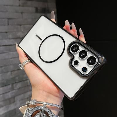 Металлическая рамка объектива прозрачный чехол для телефона Samsung S25 Plus S24 FE S23 Ultra A16 A56 A36 A55 A15 мягкий край ударопрочный беспроводной зарядки магнитная задняя крышка