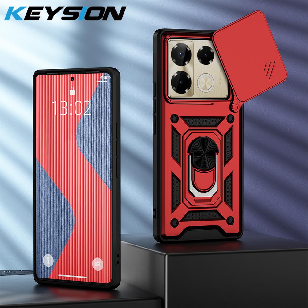 KEYSION Ударопрочный чехол для Infinix Note 40 Pro+ 5G Slide Camera Protection Metal Ring Stand Phone Cover для Infinix Note 40 4G
