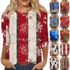 Women's Fashion Casual Seven Sleeve Christmas Printed Round Neck Top
