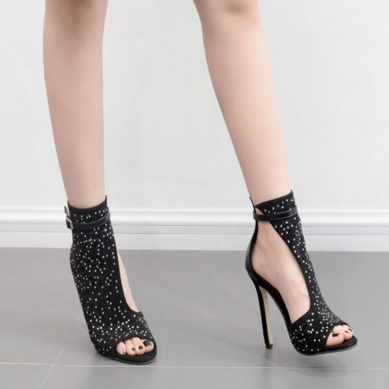 Новый стиль, женские римские сексуальные туфли на шпильке, высокие каблуки с горячим бриллиантом, индивидуальный темперамент