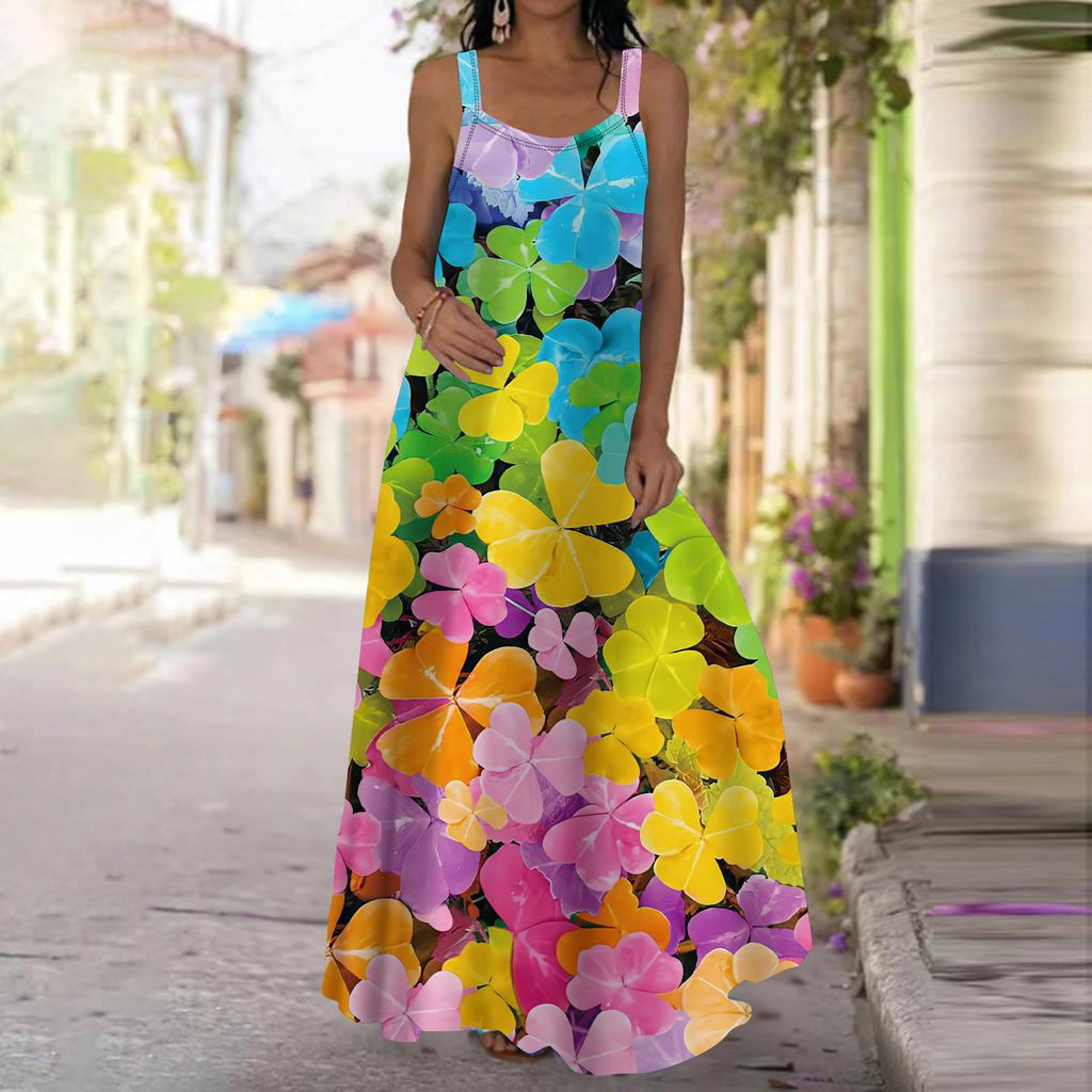 Women's Slip Dress Maxi Long Dress Pink Sparkling Flowers Print Dress Spring & Summer Leisure Vacation