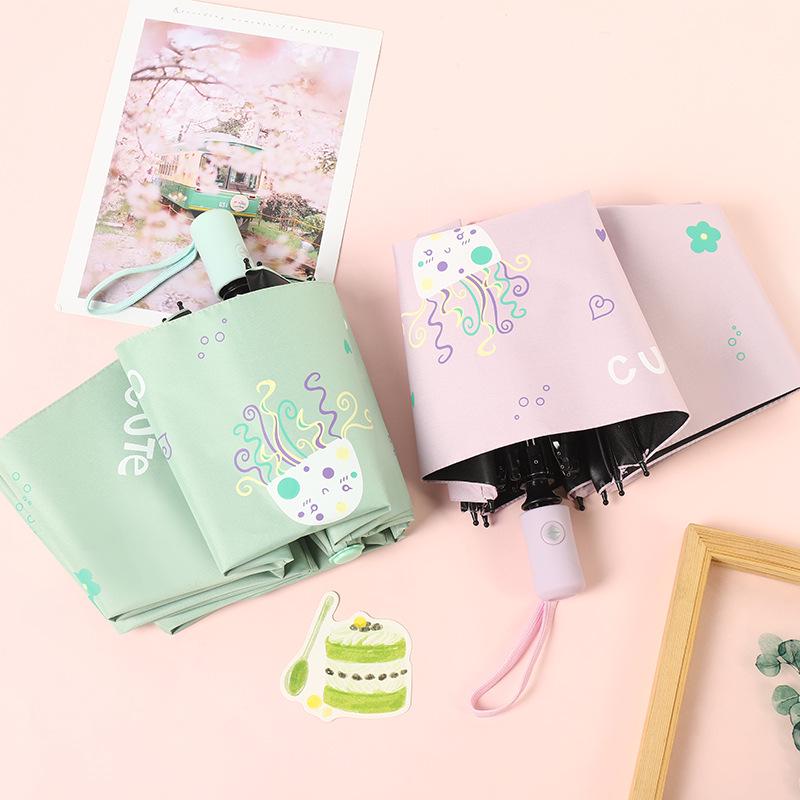 Складной черный пластиковый зонт двойного назначения с 8 спицами, автоматический, симпатичный