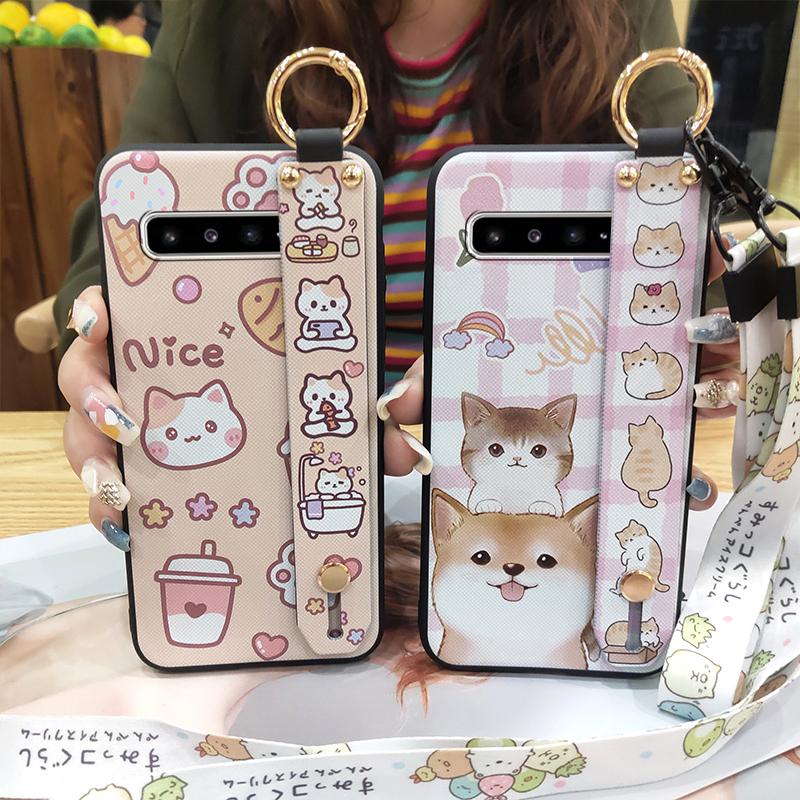 Lanyard Dirt-resistant Phone Case For Samsung Galaxy S10 5G/SM-G977N Soft Case Waterproof Wristband Anti-dust Cartoon