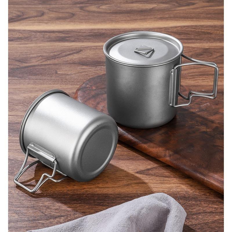 220 мл-550 мл титановая кружка для кемпинга с крышкой, походная кофейная кружка со складной ручкой, титановый горшок для походов