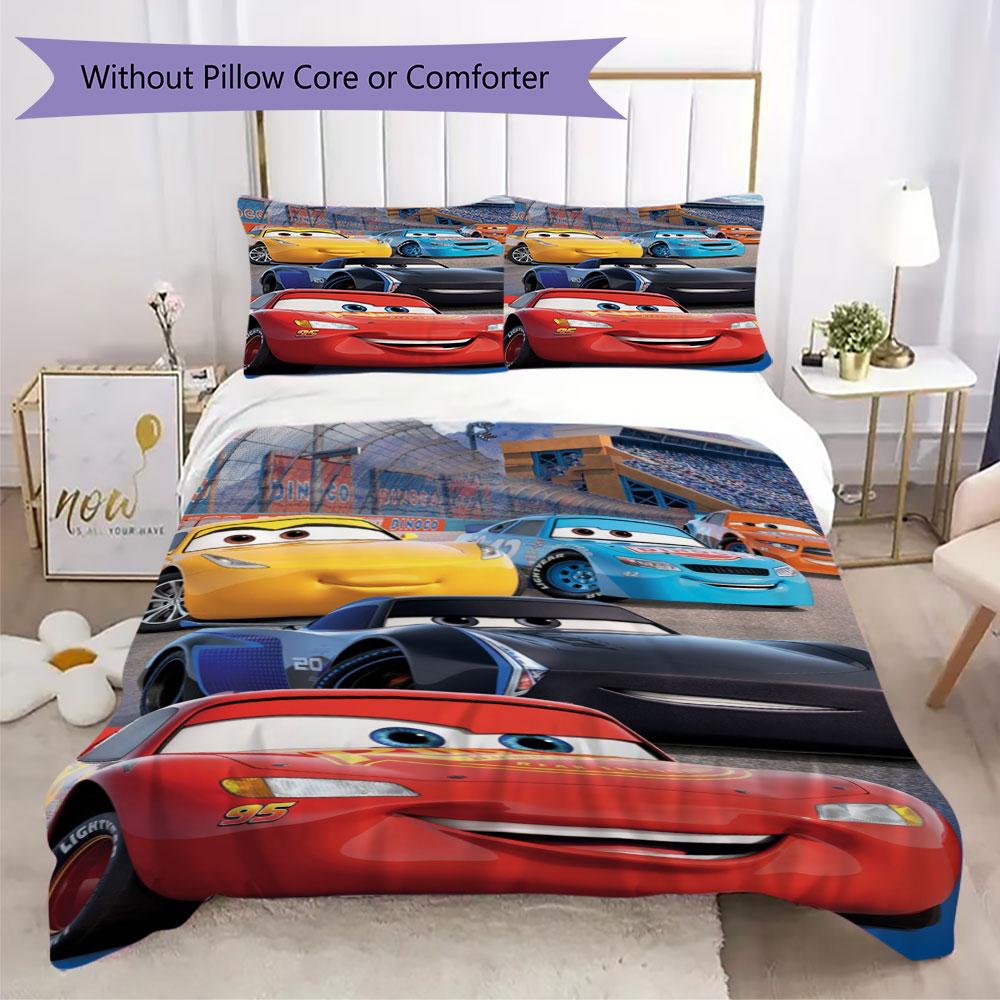 Lightning McQueen Cartoon Prints bedding, duvet cover and pillowcases, birthday gift (1 duvet cover + 2 pillowcases, pillow insert not included)JM003
