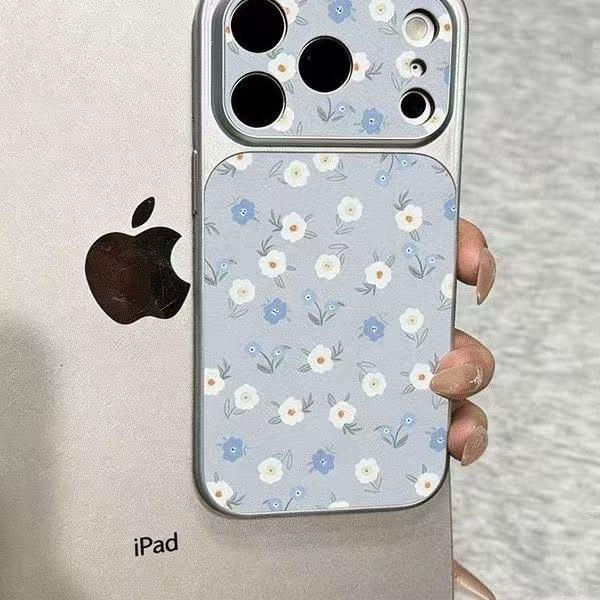 Large Window Protective Case for Apple 17Pro - White Small Flower Leather Texture, Full Coverage for Photos, Compatible with 16/15/14/13/12/11.