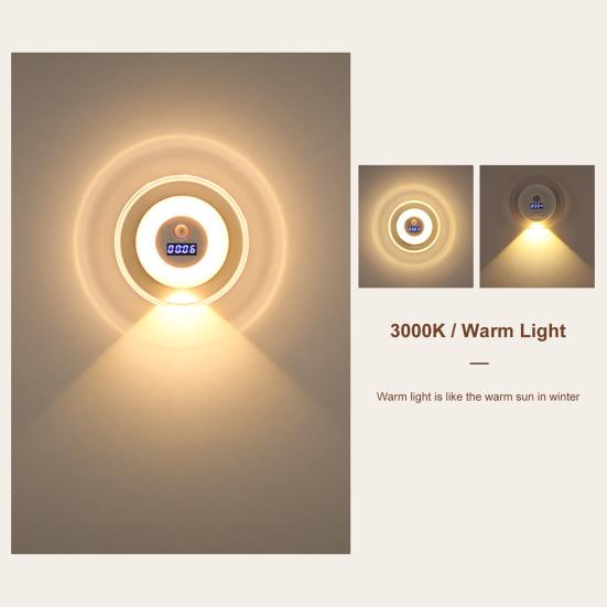 Светодиодный ночник с датчиком движения и цифровыми часами, 3 цветовые температуры, плавная регулировка яркости, ночник с активацией движением