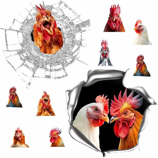 Chicken Car Stickers Funny Chicken Window Decals Poultry Car Bumper Decals 3D Realistic Rooster Decals Funny Car Stickers Funny Farm Animal Chicken