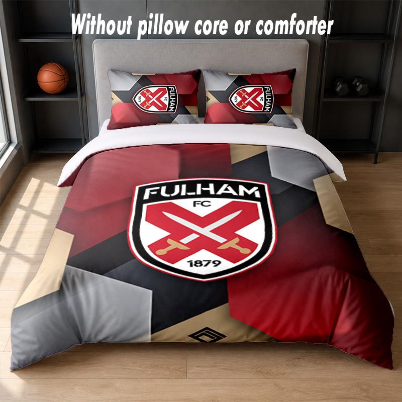 Fulham Football Design Bed Bedding Set 1 Duvet Cover + 2 Pillowcases Soft Breathable Household Bed Linens