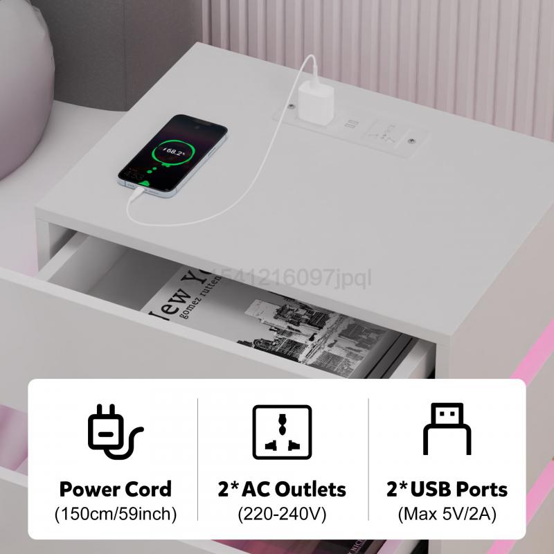 2/1PC RGB Bedside Table With LED Remote Control Locker 4/3/2 Drawer Large Capacity Storage Furniture For Living Room Bedroom HWC