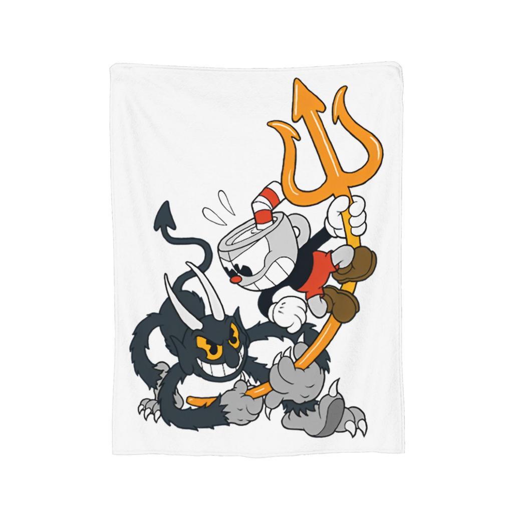 Cartoon Cuphead and Mugman Game Blankets Flannel Summer Multifunction Lightweight Throw Blanket for Home Couch Bedspread