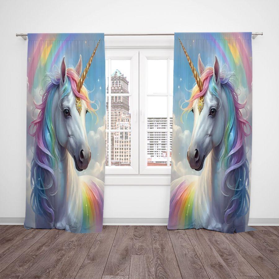 2pcs- Rainbow Pony Unicorn Polyester Curtains, Pole Bag Curtains 42 * 84, Bedroom, Living Room, Home Room Decoration