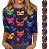 Women's Tops Three-quarter Sleeve Round Neck Loose Carnival Print T-shirt