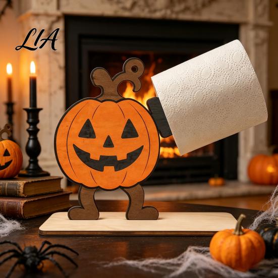 Spooky Bathroom Tissue Storage 2Pcs Halloween Paper Towel Holder, Cartoon Animal Tabletop Roll Dispenser, Wooden Desktop Dispenser Stand for