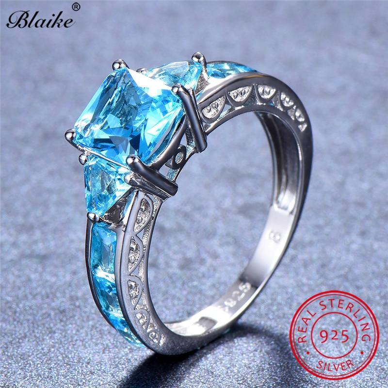 Size 5-11 Square Birthstone Ring Genuine S925 Sterling Silver Rings For Women Peridot/Ruby/Topaz Rainbow Zircon Jewelry