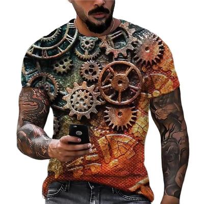 Винтажные мужские футболки с принтом 3D-часов, топы с круглым вырезом и коротким рукавом, уличная хип-хоп футболка, футболка большого размера, мужская одежда Y2k