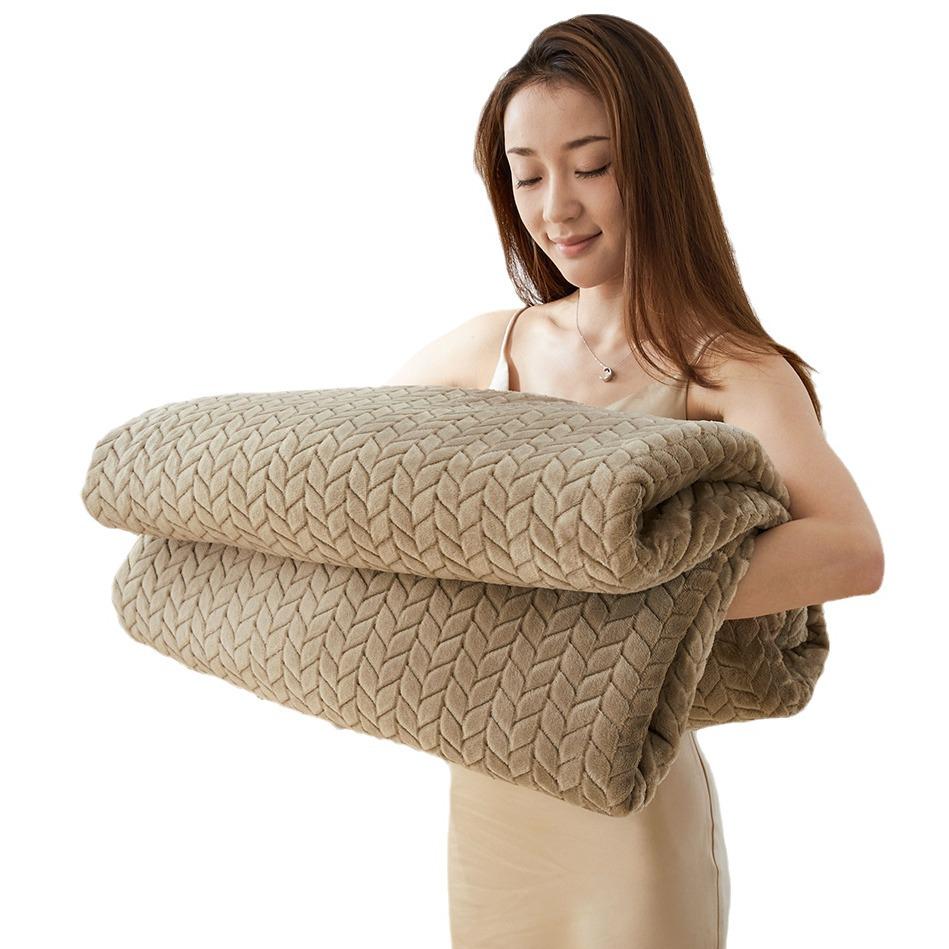 Wheat Ear Jacquard Coral Fleece Blanket - Thickened Flannel Throw for Air Conditioning or Gift