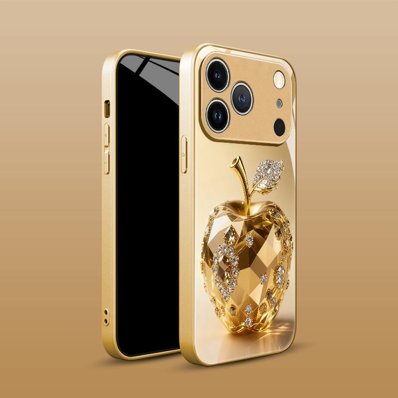 Роскошный Чехол-Брелок для Apple Pattern Золотой Металлик Стекло Чехол для Телефона Для iPhone 17 16 15 14 13 12 11 Pro Max Plus 17Air 16E