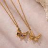 DIEYURO Stainless Steel Luxurious Colored Shell Zircon Butterfly Pendant Exquisite Necklace Lady New Fashion Neck Chain Jewelry