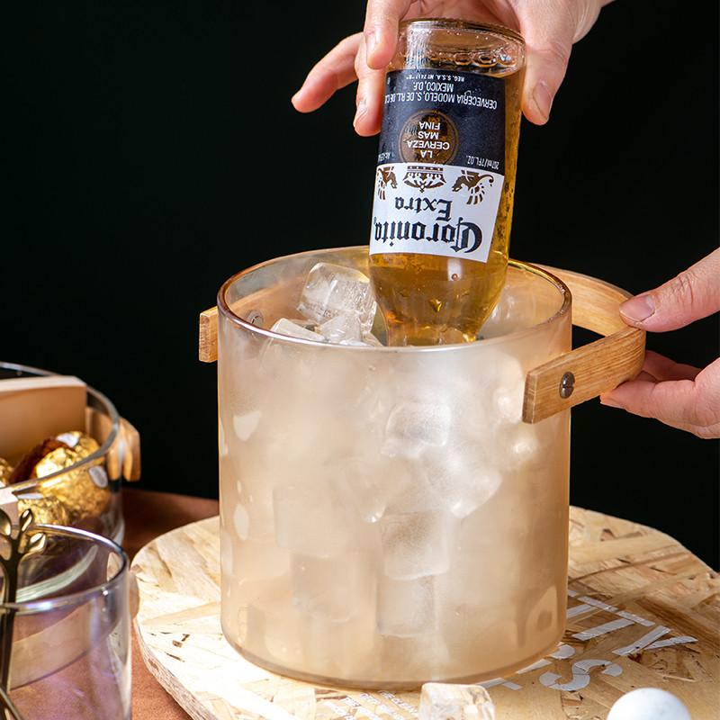 Переносная прозрачная стеклянная тарелка для фруктов | Ведро для ледяного вина | Салатница | Корзина для хранения закусок с деревянной ручкой