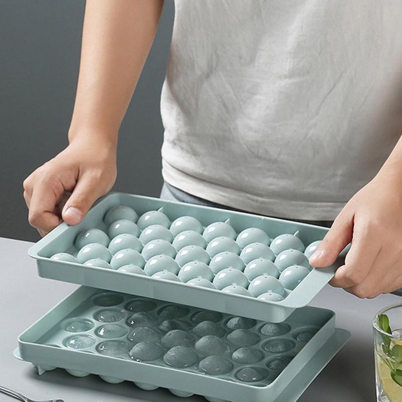Круглый поднос для кубиков льда с крышкой, пластиковая форма для кубиков льда, сферический лед для холодильника