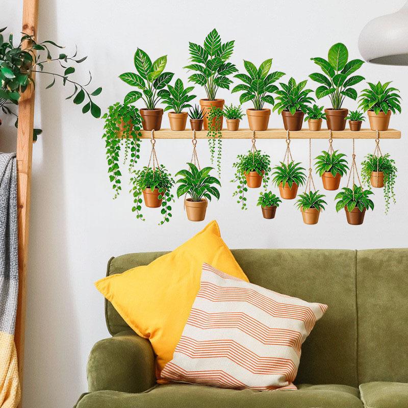 Tropical Potted Plants Window Decals, Potted Monstera Palm Wall Stickers,Greenery Window Clings for Kitchen Home Decor