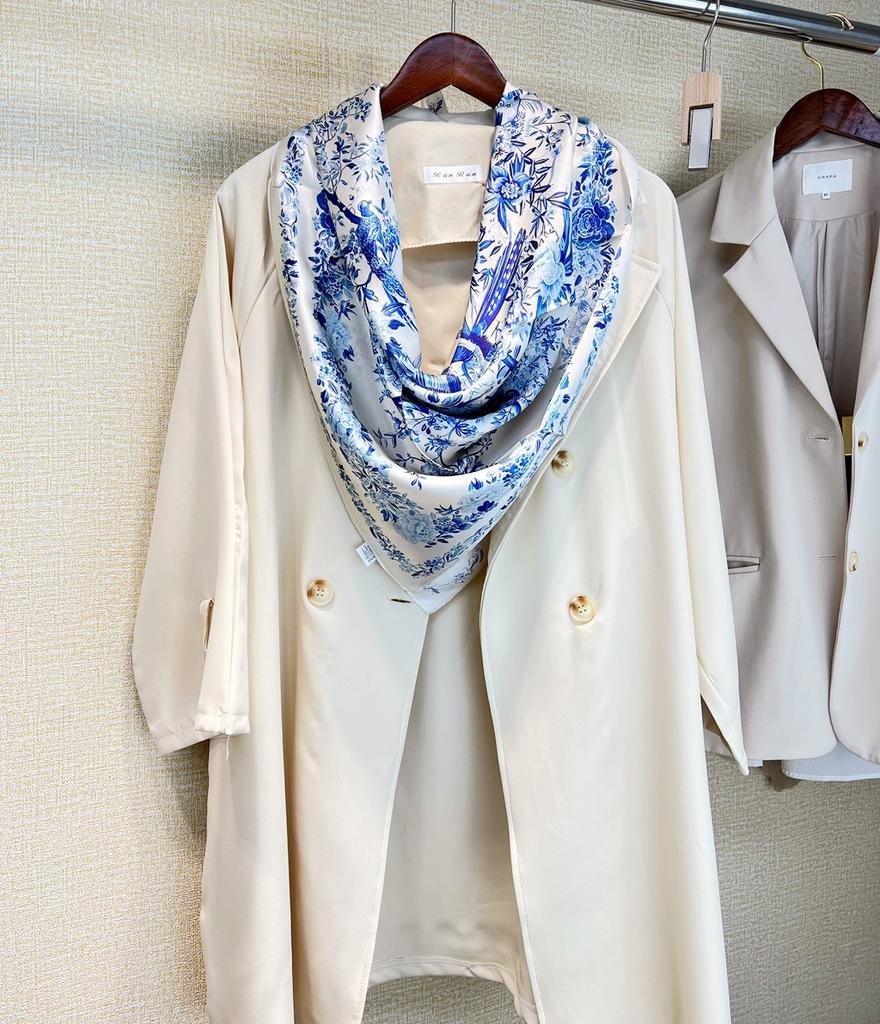 Птицы и цветы [Зимний сад] Тутовый шелк Однотонный Креп Сатин Шелковый платок Женский Большой квадратный платок 90 Маленькая шаль