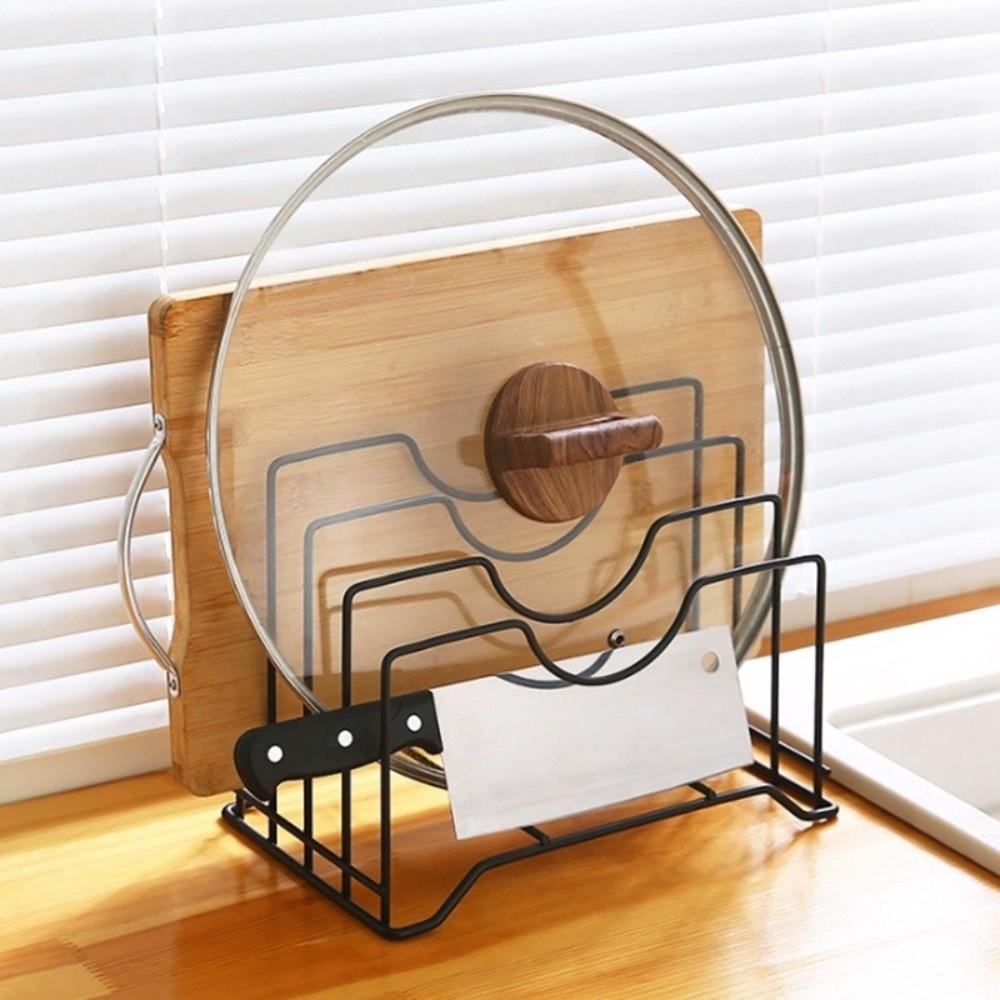 Hollow Design Pan Lid Organizer Multifunctional Cutting Board Holder Kitchen Storage Rack Cabinet
