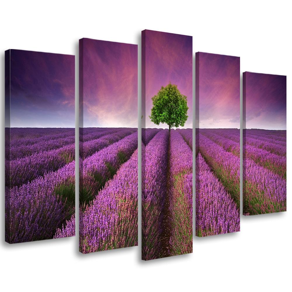 Картина из пяти частей на холсте Цветочный луг лавандовый пейзаж