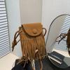 Vintage Style Suede Crossbody Bag For Women With Trendy Fringe Design In Black Brown And Tan