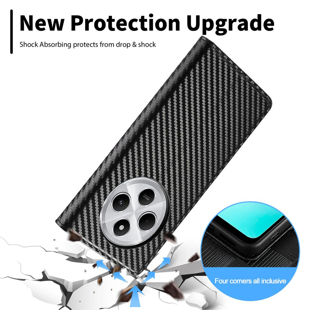 LC.IMEEKE For Xiaomi Redmi A4 5G Case Carbon Fiber Texture Phone Cover Stand Card Holder