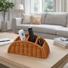 Imitation Rattan Remote Control Storage Box 4 Grids Handwoven Synthetic Rattan Organizer Vintage Style Desktop Storage Box