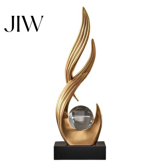Minimalist Decorative Statue for Entryway Abstract Sculpture with Clear Crystal Ball, Modern Flowing Curve Tabletop Decor Luxury Home Office