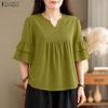 Женская повседневная однотонная блузка с V-образным вырезом и рукавом 3/4