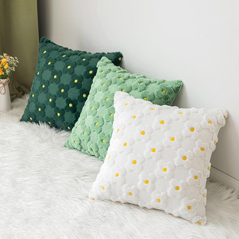 Daisy Embroidery Floral Throw Pillow Covers Spring Summer Decorative Pillowcase Square Cushion Cover for Couch Sofa Bed Living Room Bedroom Decor