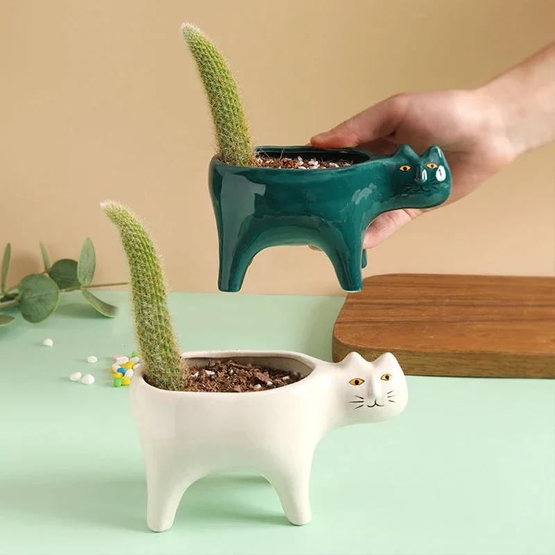 Креативные цветочные горшки в форме кошки, керамическая ваза, горшок для кактуса, домашний офис, настольные украшения, украшение для кашпо