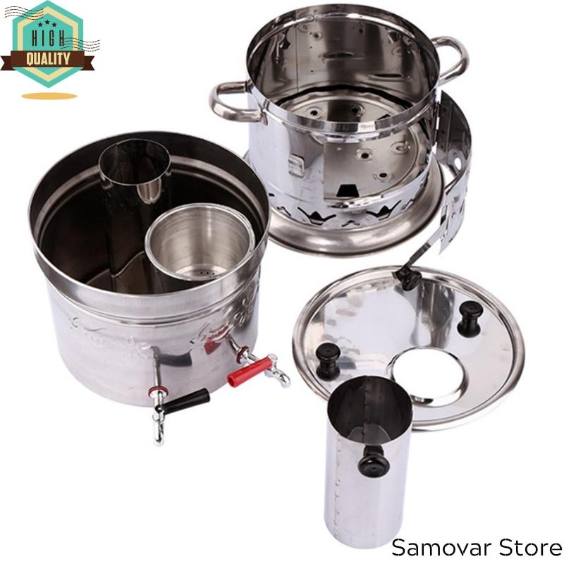 Turkish Samovar Stainless Steel Double Faucet Water Boiler Teapot Set Stove Tea Kettle Teaware Kettle Samovar Tea Picnic Samovar On The Wood