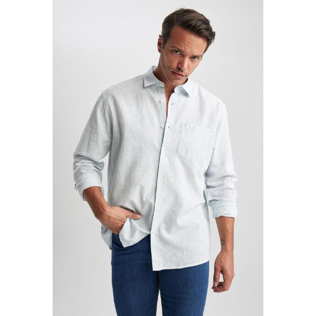 Рубашка обычного кроя с длинными рукавами из смесового льна Z5577az23sm