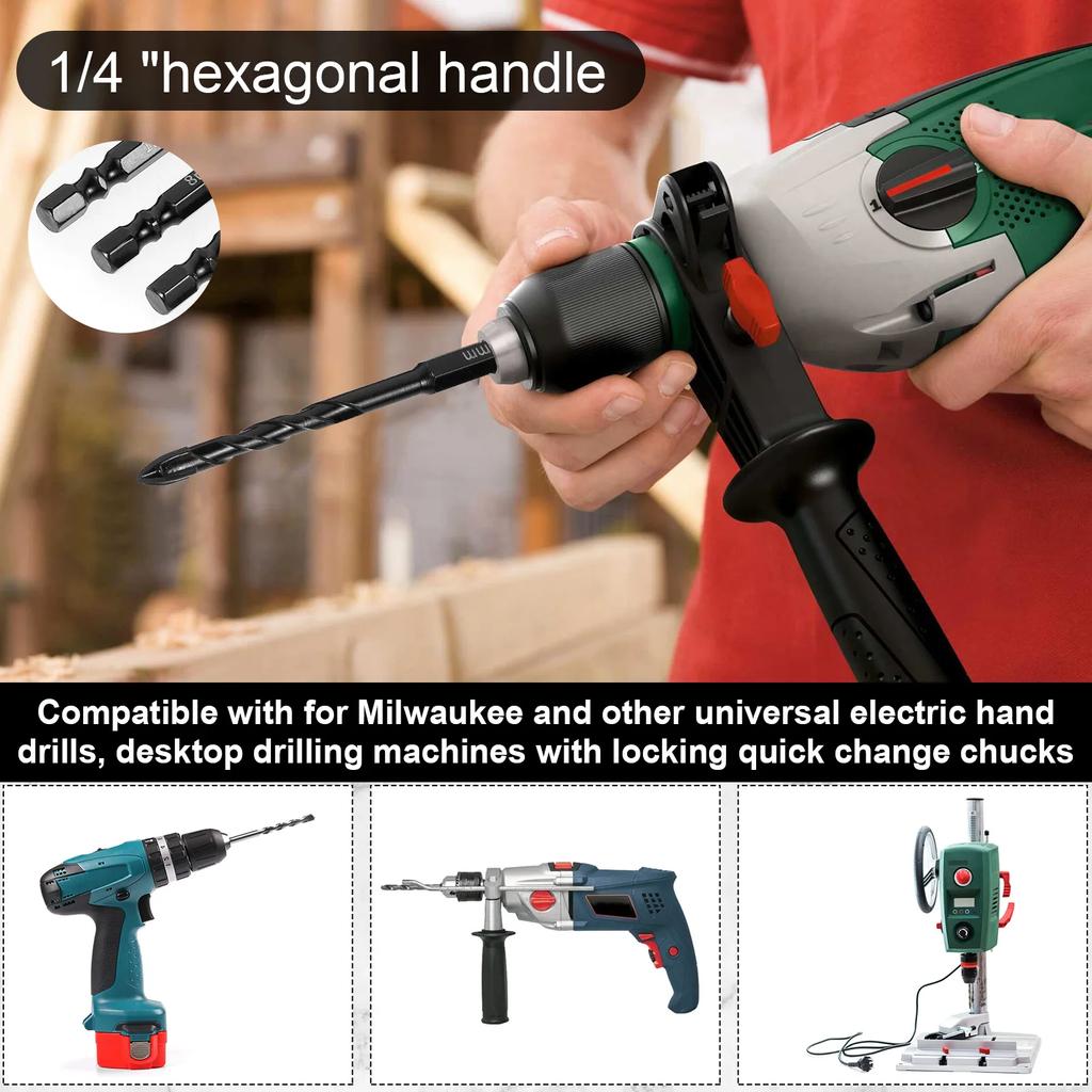 Набор шестигранных сверл 1/4 дюйма, 5/6/8/10/12 мм, твердосплавное многофункциональное сверло по камню для сверления отверстий в бетоне, стекле, керамической плитке