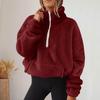 Fall Winter Women Sweatshirt Zipper Stand Collar Neck Thick Double Sided Plush Solid Color Loose Pullover Warm Mid Le