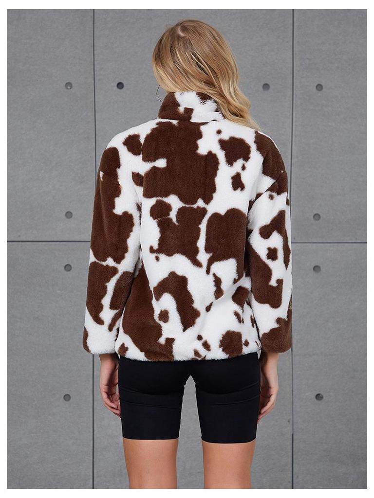 Women's Harajuku Cow Print Faux Fur Jacket