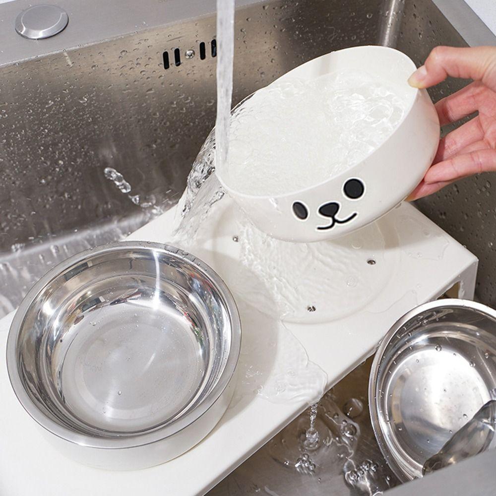 Double Bowl Design Cat Food Plate 8.5cm Lifting Height Pet Feeding Bowl  Pet Supplies