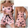 Printed Love Camisole Women Homewear Sexy Suspenders Student Pajamas Easy To Clean Pink Camisole Shorts Loungewear Two-Piece