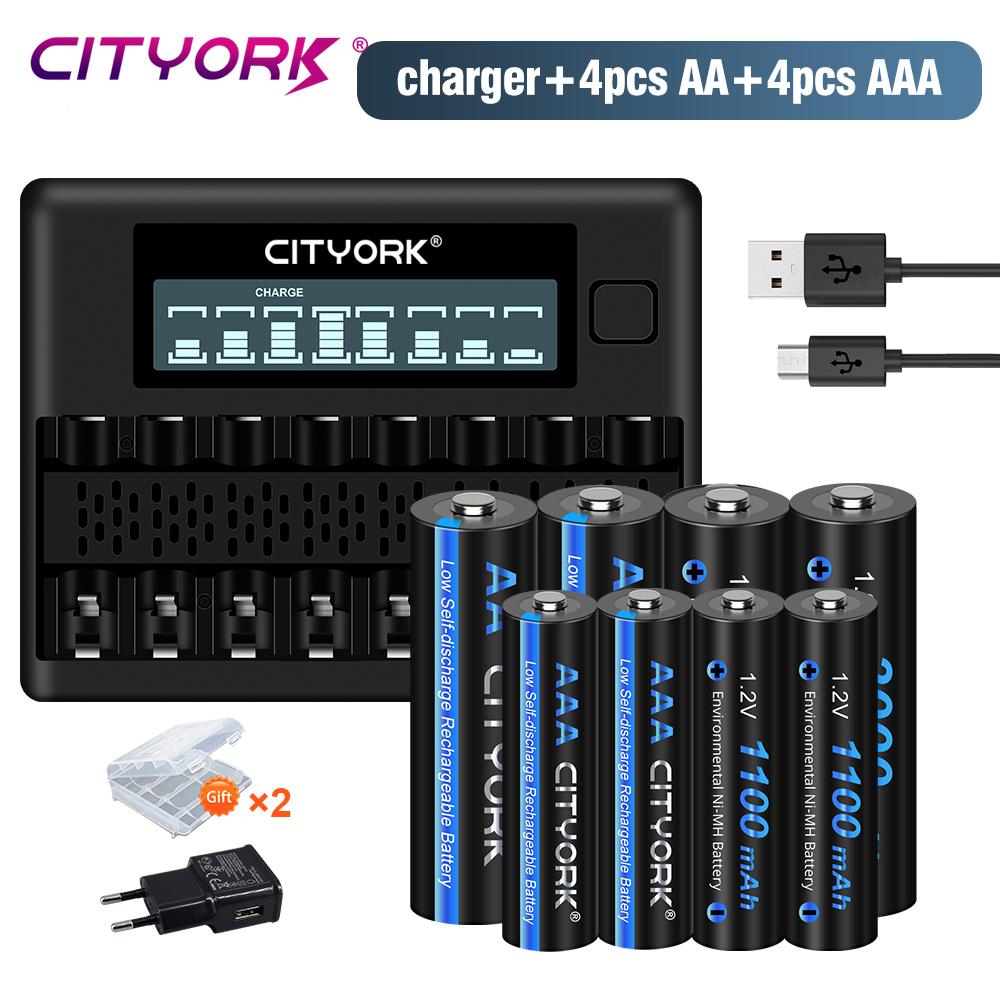 Cityork 1,2 В AA + AAA Аккумуляторная батарея AA AAA Ni-MH аккумуляторная батарея + 8 слотов 1,2 В AA AAA Зарядное устройство для батареи