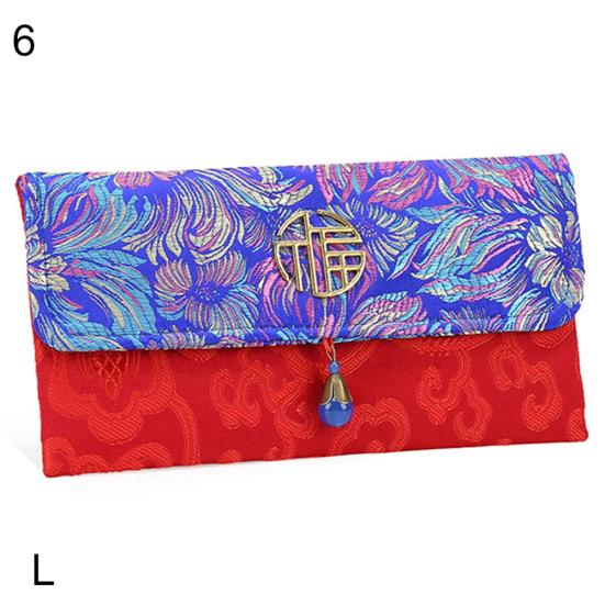 Сумка для денег в китайском стиле с цветочным принтом, тканевый конверт, красный карман, новогодний пакет