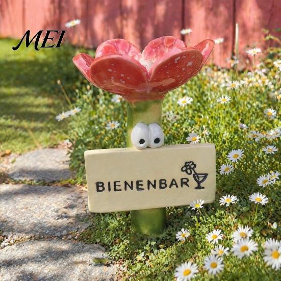 Bee Waterer Station Flower Shaped Insect Water Feeder Stake, Resin Garden Drinker with Soil Insertable Metal Ground Spike, Weather-Resistant