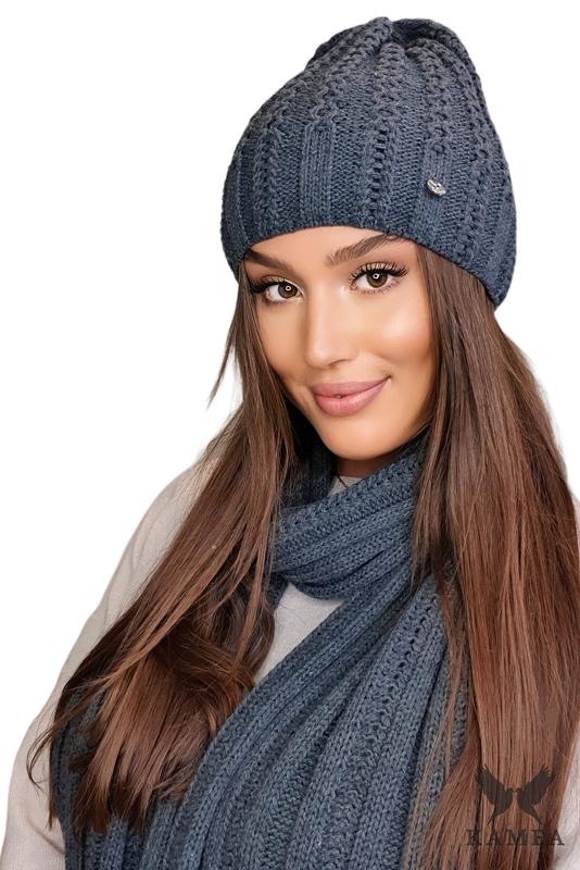 Filona Women' Set Hat with Scarf Graphite Color