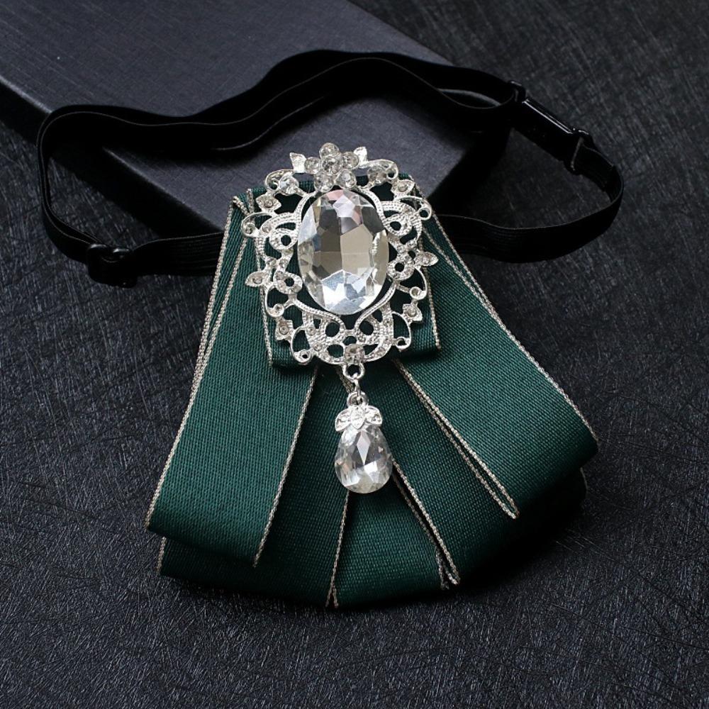 Polyester Rhinestone Bow Tie Solid Color Shirt Collar Luxury Ribbon Bow Tie Daily