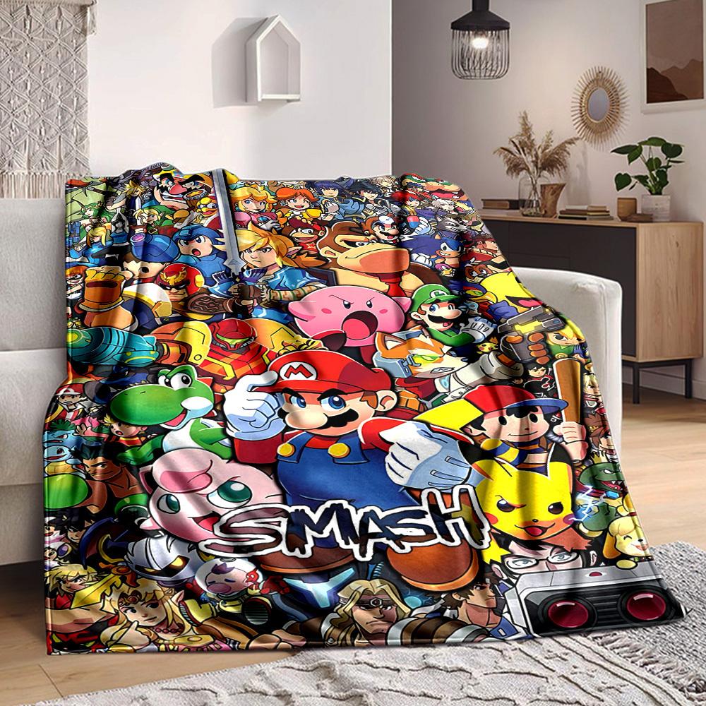 1pc Mario Gamer Gaming Flannel Blanket, Soft Skin Friendly with Digital Printing, Various Sizes Available for Family, Friends, Birthday